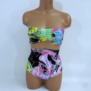 Neon tie-dye high waisted women’s swimsuit
